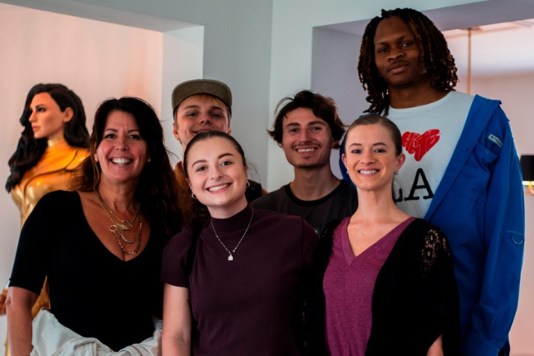 Members of the film club at IUSB pose with director Patty Jenkins during a trip to Los Angeles.